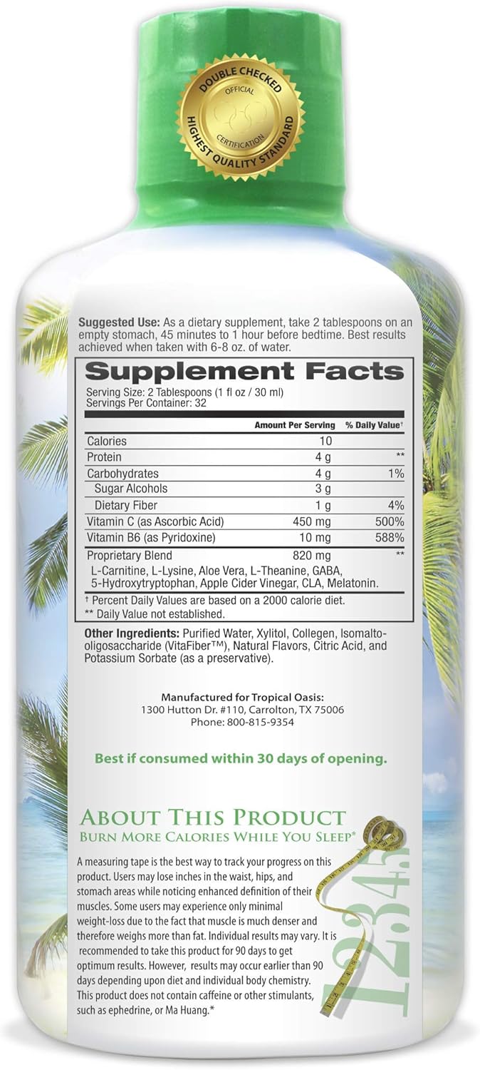 Sleep-A-Weigh Plus | Liquid Sleep Multimineral | Natural Sleep, Stress & Weight Loss Aid | w/Collagen, L-Carnitine, L-Lysine, Tonalin CLA, Apple Cider Vinegar, 5-HTP, Vitamins | Non-GMO | 32 Serv: Tropical Oasis: Health & Personal Care