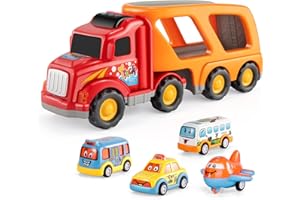 TEMI Toddler Carrier Truck Transport Vehicles Toys - 5 in 1 Toys for 3 4 5 6 7 Year Old Boys, Kids Toy Cars for Toddlers 1-3, Friction Power Set for Kids 3-9, Christmas for 3+