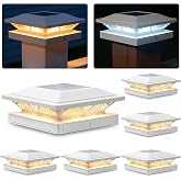 SIEDiNLAR Solar Post Cap Lights Outdoor 2 Modes 6 Pack White, (Warm/White) | For 3.5x3.5, 4x4, 4.5x4.5 &amp; 5x5 Vinyl or Wood Posts, Solar Powered Waterproof Lighting for Fence, Deck, Patio, Garden Decor