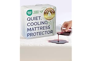 CGK UNLIMITED Waterproof Cooling Mattress Protector - Mattress Cover Queen Size - Viscose Made From Bamboo - Soft, Breathable, Noiseless & Washable - Fitted Sheet Style & All Round Protection - (60" x 80") White