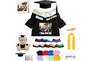 JABECODIFA Custom Graduation Cap and Gown for Teddy Bear with Personalized Photo and Name, Suitable for 8-16 Inch Stuffed Ani