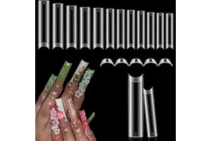 Luckyfairy 2XL Straight Square Nail Tips, No C Curve Gel Nail Tips Half Cover 240Pcs Extra Long Gel Tips Acrylic False Nail Tips Tapered Square Press On Nails For Nail Salons Home DIY 12 Sizes