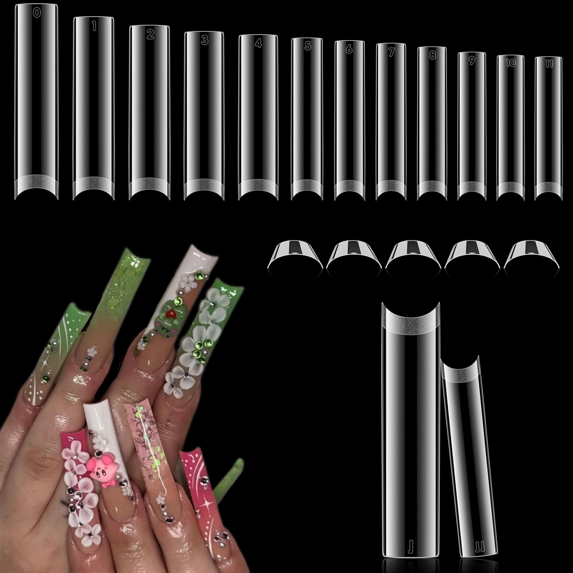 Photo 1 of Luckyfairy 2XL Straight Square Nail Tips, No C Curve Gel Nail Tips Half Cover 240Pcs Extra Long Gel Tips Acrylic False Nail Tips Tapered Square Press On Nails For Nail Salons Home DIY 12 Sizes
