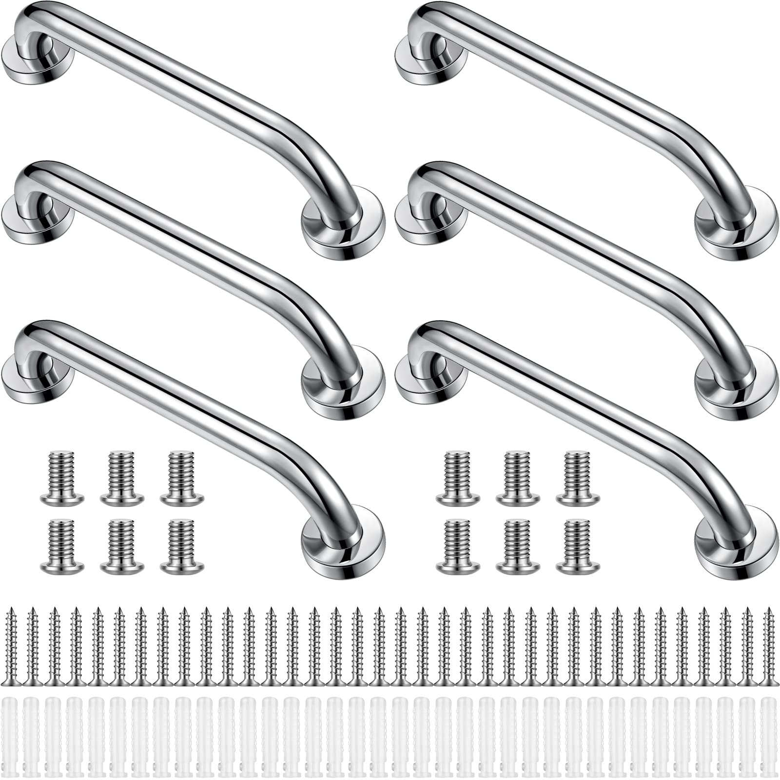 Photo 1 of Therwen 6 Pack Grab Bars for Bathtubs and Showers Shower Grab Bars for Seniors Stainless Steel Bathroom Handicap for Elderly for Wall Shower Handle Assist Device(12 Inch,Silver)