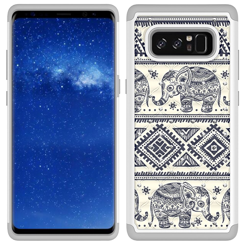 Note 8 Case, Galaxy Note 8 Case, MagicSky [Shock Absorption] Studded Rhinestone Bling Hybrid Dual Layer Armor Defender Protective Case Cover for Samsung Galaxy Note 8 (Elephant)