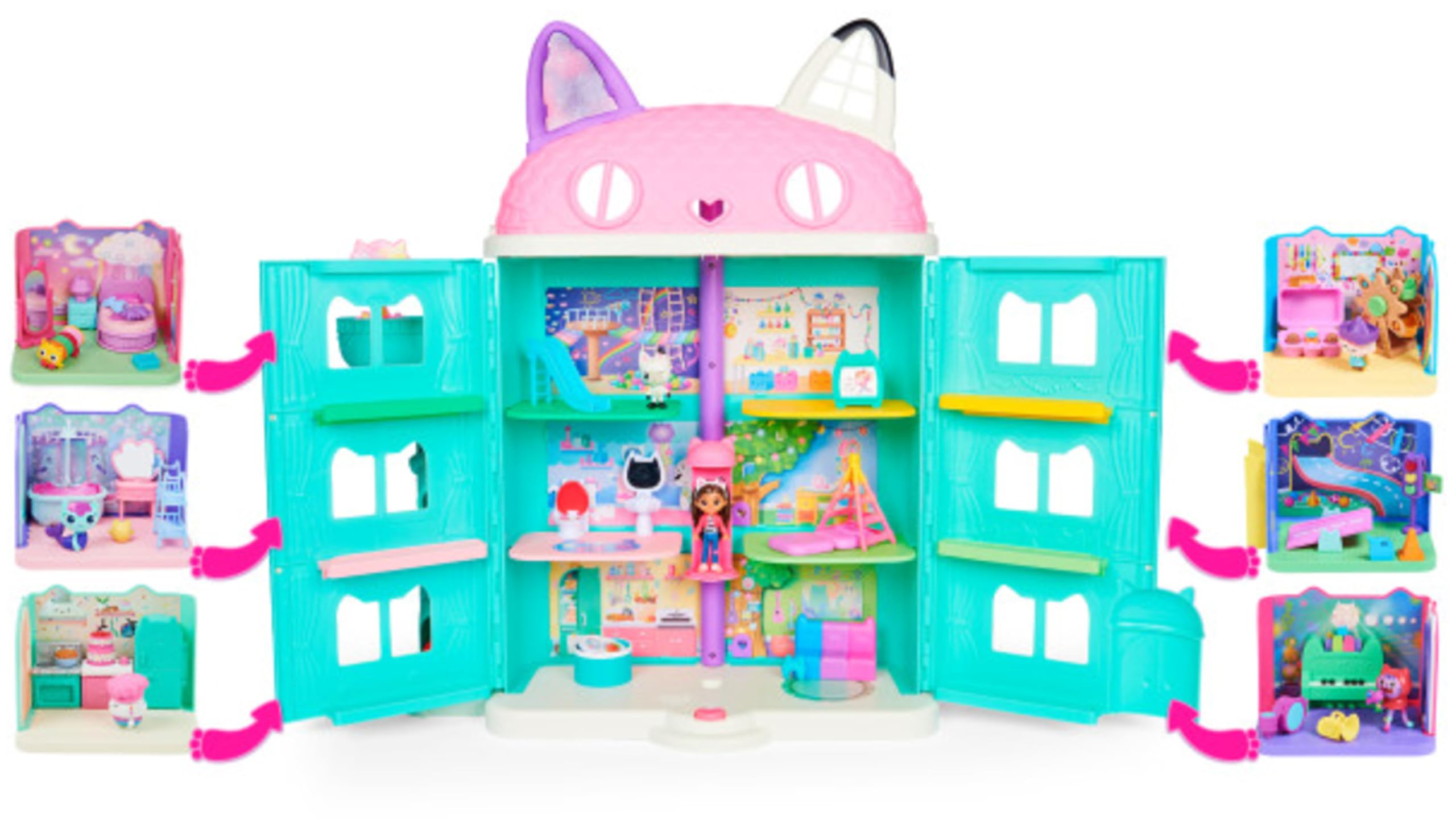 DREAMWORKS GABBY'S DOLLHOUSE - Deluxe Room Spielset,Fest-Raum mit Kätzchen Narwal (engl. Kitty Narwhale), Möbelstücken und thematischem Zubehör, ab 3 Jahren 7