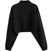 ZAFUL Women's Cropped Turtleneck Sweater Lantern Sleeve Ribbed Knit Pullover Sweater Jumper
