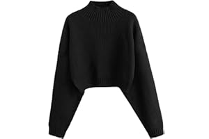 ZAFUL Women's Cropped Turtleneck Sweater Lantern Sleeve Ribbed Knit Pullover Sweater Jumper