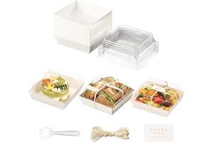 Pluivdu 50 Pack Small Charcuterie Boxes with Clear Lids and Stickers - To Go Paper Mini Charcuterie Box, Food Containers, 5In