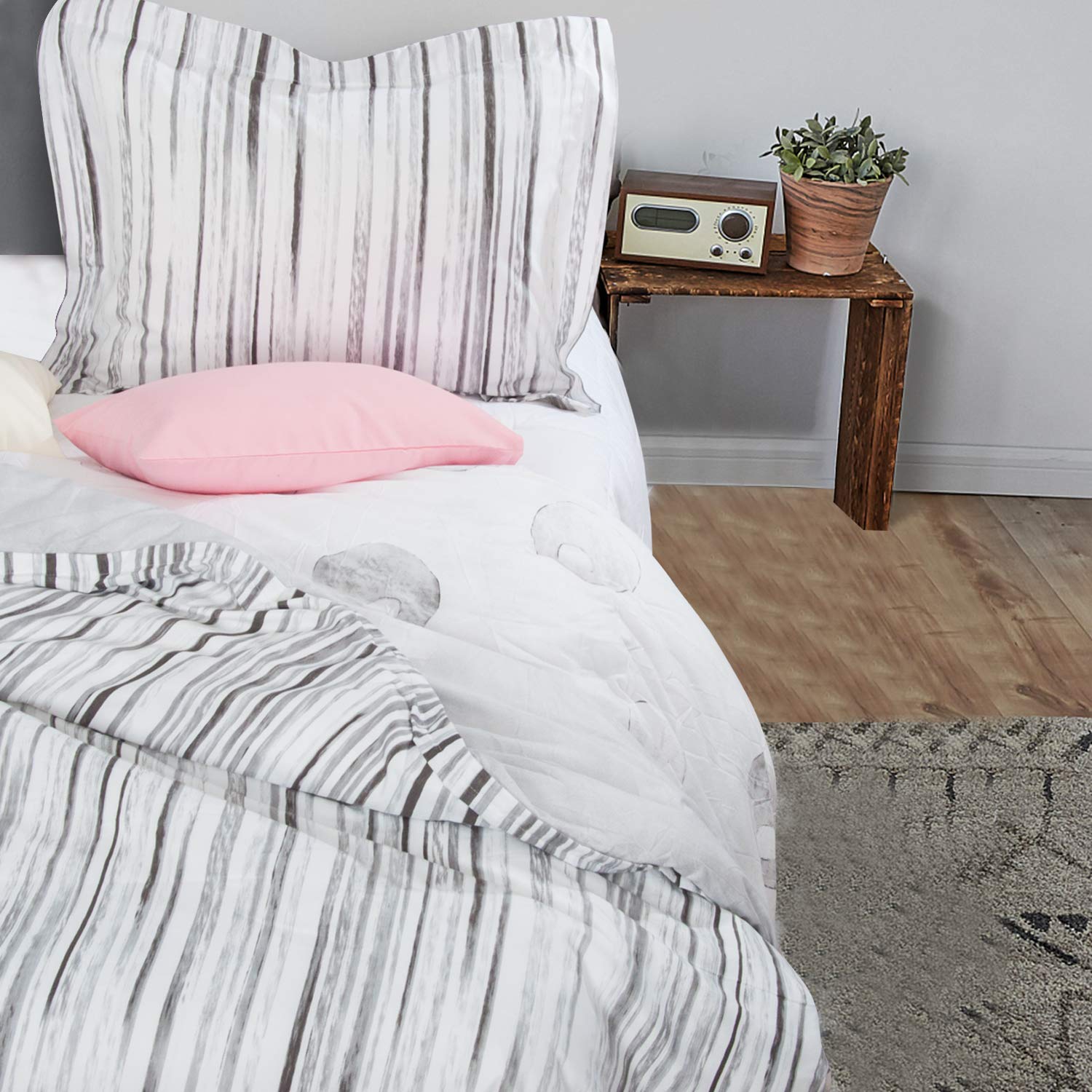 NTBAY Microfiber Twin Duvet Cover Set, 2 Pieces Ultra Soft Zipper Closure Kid's Bedding Set, Grey and White Striped