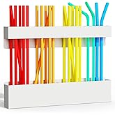 Metal Straw Holder for Cabinet Door with Magnetic and Double Sided Adhesive Tape,Reusable Tumbler Straw Organizer Storage for Refrigerator,Kitchen Accessories Container (White)