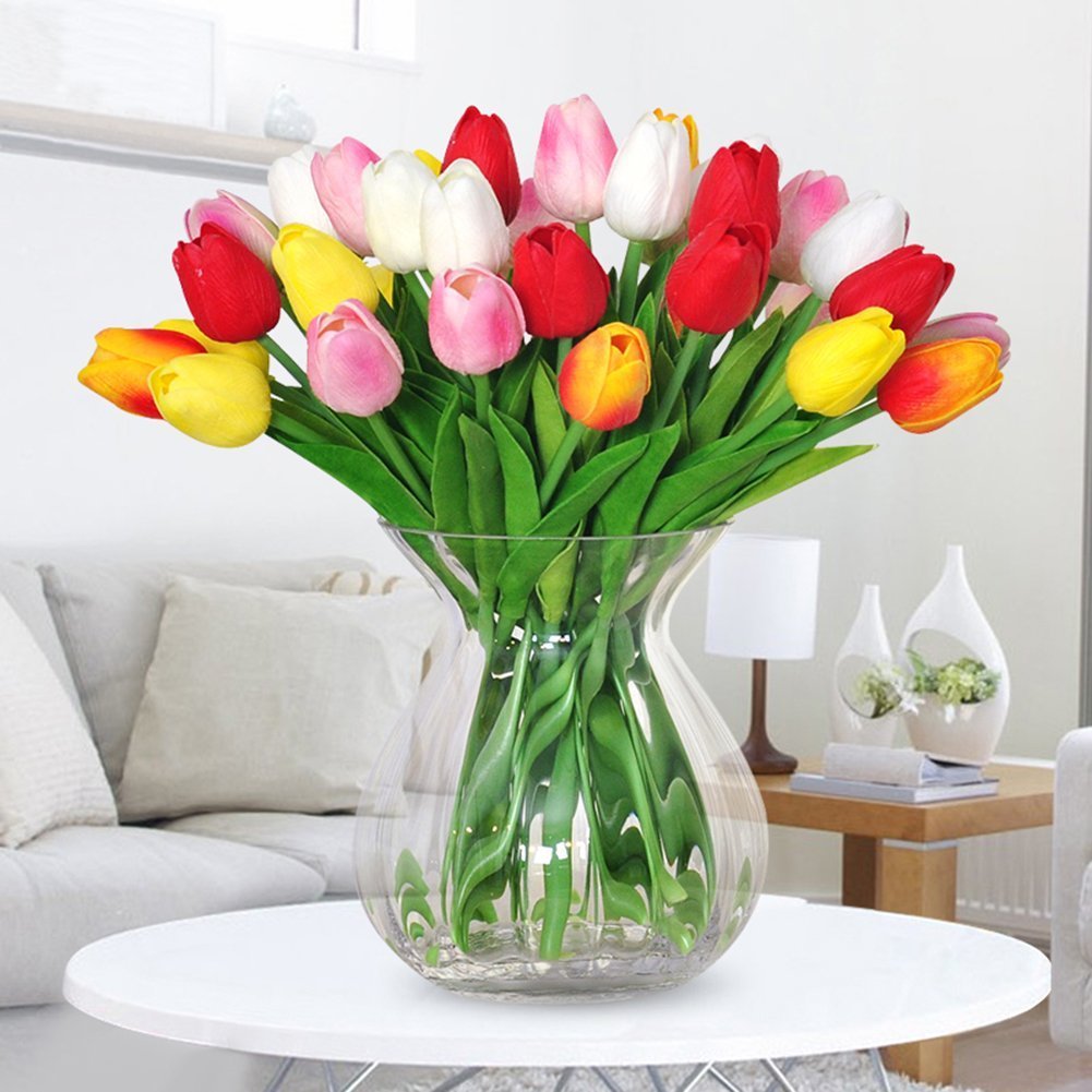 Pelle artificiale tulipano fiori per casa bouquet da sposa da cucina tavolo da pranzo soggiorno decorazione set di 25 Multi
