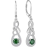 Rocayi Dangle Drop Earrings for Women 925 Sterling Silver Heart Infinity Leverback Earrings Birthstone Jewelry Gifts for Women Wife Girlfriend Mother Daughter Her