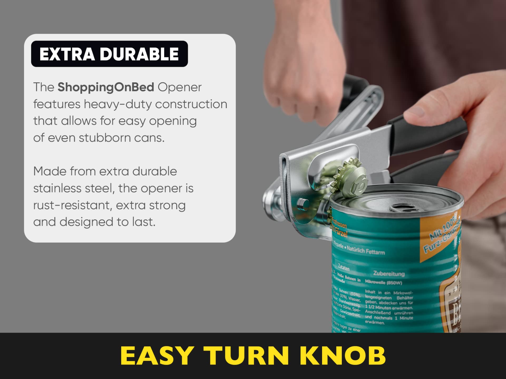 Heavy Duty Can Opener with Magnet – Commercial Can Opener Manual for Seniors, Hand Held, Sharp Blade, Smooth Edge – Folding Knob for Easy Storage, Built in Bottle Opener