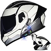 Motorcycle Bluetooth Modular Helmet DOT Approved Dual Visor Full Face Flip up Integrated Motorcycle Helmets Double Visor Helmet Built-in Dual Speaker Microphone Waterproof Adults Men Women M-XXL