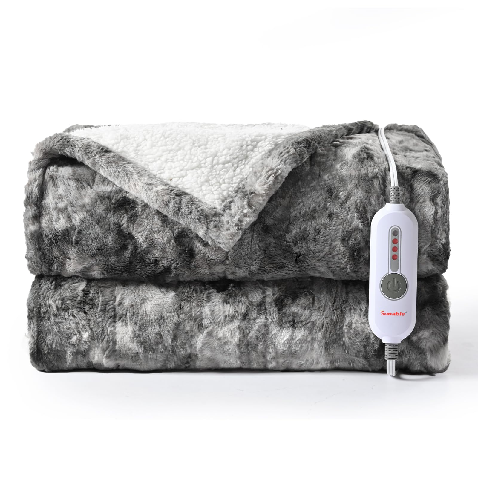 Photo 1 of Sunable Heated Electric Throw - Machine Washable Soft Comfortable Heating Blanket 50×60 inches, ETL Certified, Marble Grey - Faux Fur & Sherpa