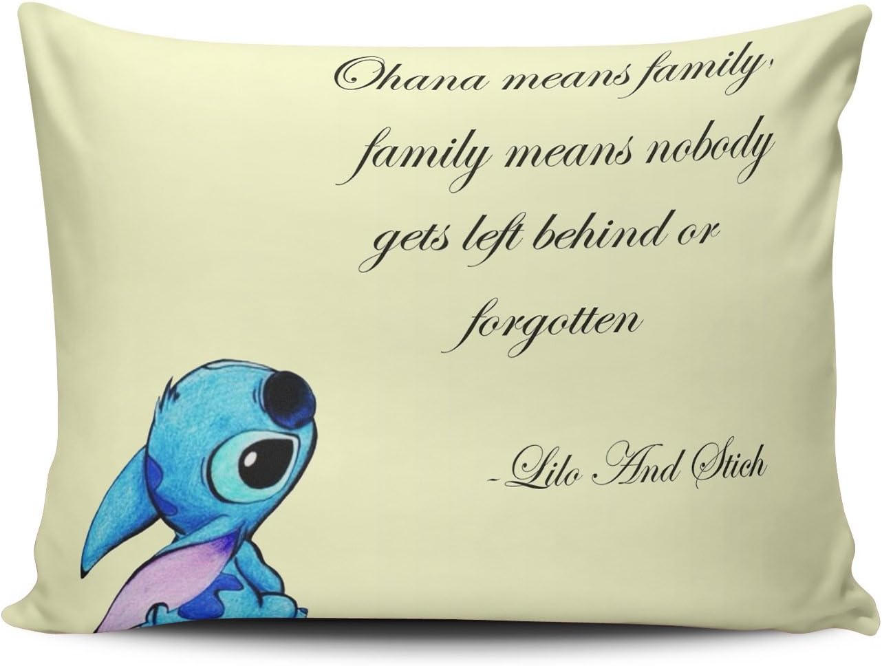 ZeDae Pillowcase Personalized Lilo and Stitch Ohana Cushion Pillowcases Unique Home Decorative Throw Pillow Covers Cases 16x24 Inches One Sided