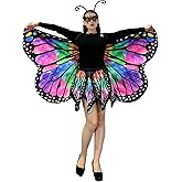 YukiniYa Halloween Butterfly Costume Wings Set with Skirt for Women Double-Sided Printing with Mask and Antenna Headband