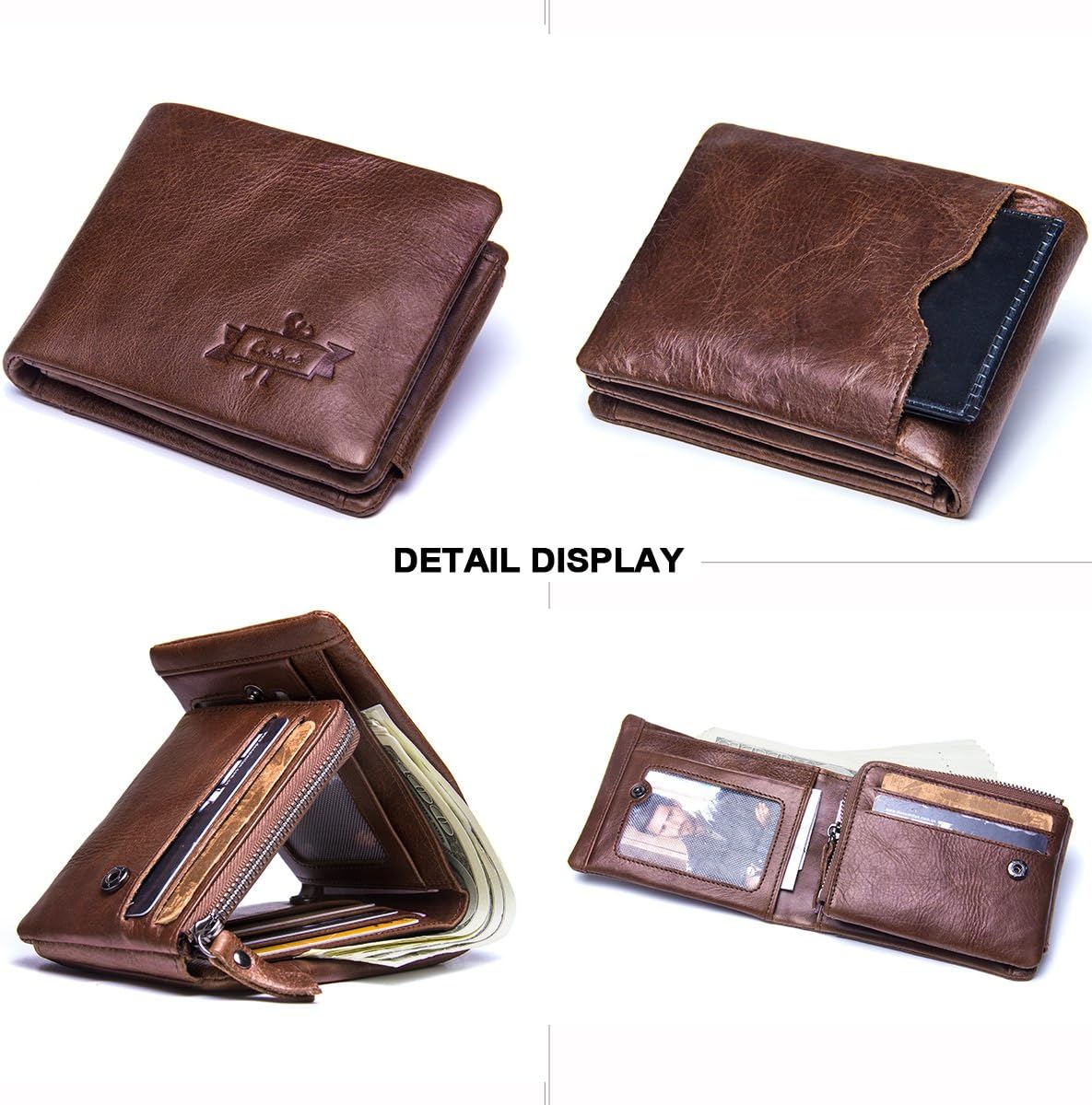 Contacts Genuine Leather Wallet for Men Bifold Trifold Credit Card Case (Dark Coffee), Brown - Image 5