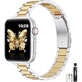 WFEAGL Thin Metal Bands Compatible with Apple Watch Band 42mm (Series 11 10) 41mm 40mm 38mm for Women, Slim Stainless Steel Wristbands for iWatch SE Series 9 8 7 6 5 4 3 2 1 (Silver+Gold)