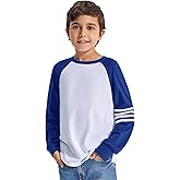 Haloumoning Boys Long Sleeve Raglan T-Shirts Casual Colorblock Crewneck Tops Tees 4-14 Years