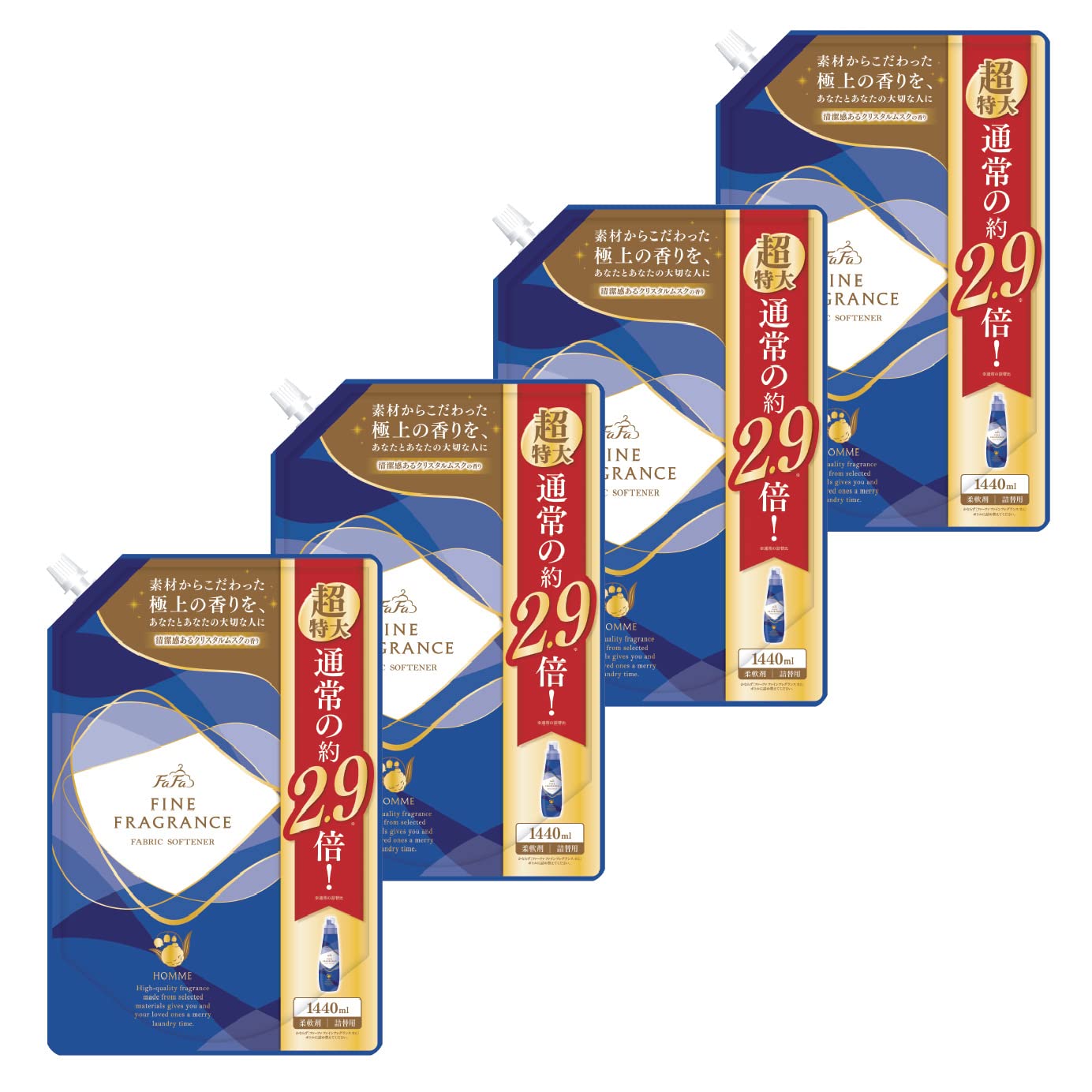 ファーファ 柔軟剤 ファインフレグランス オム 詰替 超特大 (1440ml) クリスタル ムスク の香り 4個 セット商品画像