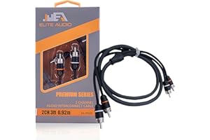 Elite Audio Premium Series 3ft. 2-Channel Car Audio RCA Cable – Double Shielded, Oxygen Free Copper, Noise Reducing Audio Cable for Amplifiers, Subwoofers, Speakers, and Processors – PRM3