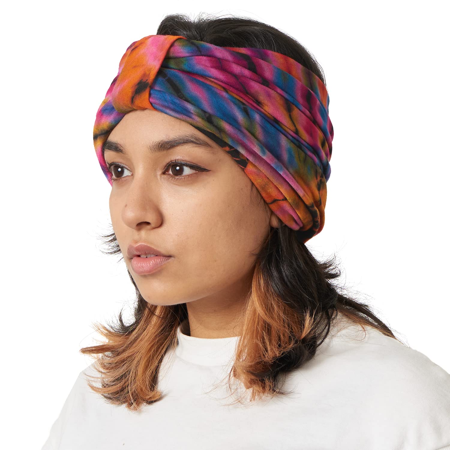 CHARM Tie-Dye Winter Headband - Hippie Fashion - Elastic Head Wrap Cover - 60's 70's Retro Bandana - Psychedelic Flower Pattern B