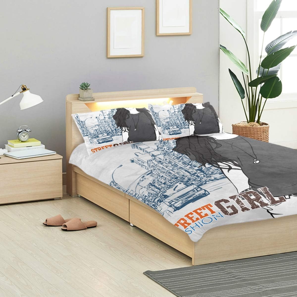Cute Duvet Cover Set Cute Fashion Girl On Street Background Design