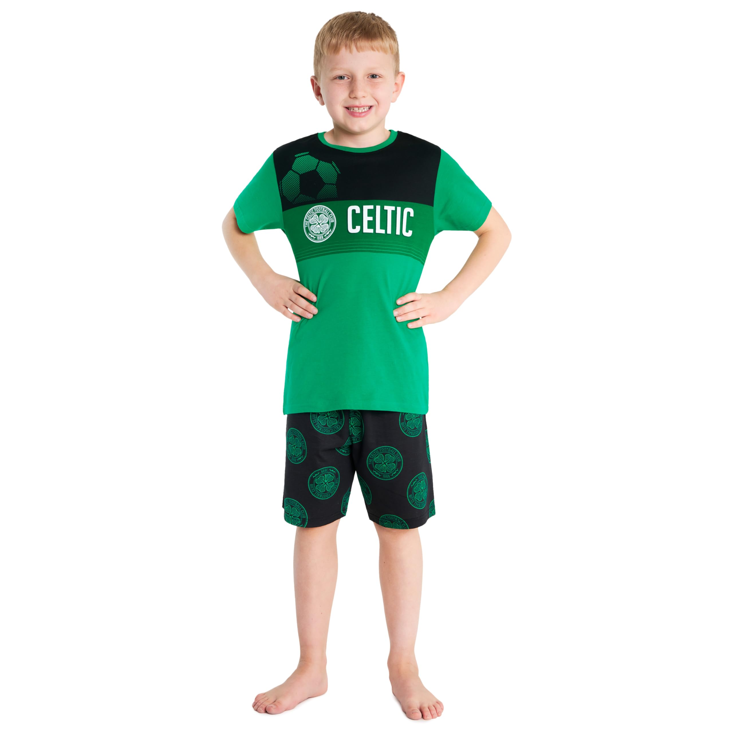 Celtic F.C. Boys Sports Fan Short Pyjamas Set, Cotton Lounge Wear - Gifts for Boys (Green/Black, 5-6 Years)