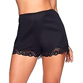 Ilusion Women's Pettipants for Women Under Dress 1039 - Lace Bloomers Shorts, Comfortable Satin Bloomer Shorts with Elastic Waist Black