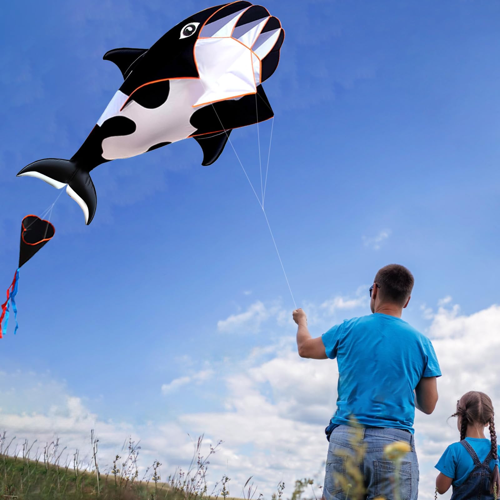 HENGDA KITE 3D Kite for Kids and Adults,Easy to Fly,Excellent Fabric and Structure Design，Huge Frameless Soft Parafoil Giant Whales Dolphins Kite