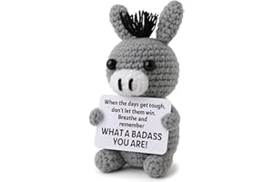 FRABACA Funny Positive Badass Donkey Crochet Plush, Christmas Stocking Stuffer Motivational Gift for Coworkers, Best Friends – Emotional Uplifting Support Small Cute Crochet Stuffed Animals for Women Men