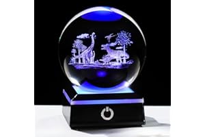 Arikyrist 3D Crystal Ball Dinosaur Figurine with Colorful Light Base, Dinosaur Gifts for Women Men Dinosaur Lovers on Christmas Birthday, Glass Dinosaur Statue Decorative Ball for Home Office