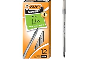 BIC Round Stic Xtra Life Black Ballpoint Pens, Medium Point (1.0mm), 12-Count Pack of Bulk Pens, Flexible Round Barrel for Writing Comfort, No. 1 Selling Ballpoint Pens