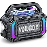 Wilody Speakers Bluetooth Wireless, 100W Loud Outdoor Speaker with Bass, IPX7 Waterproof Floatable, 20H Playtime, Wireless Charge, TWS, RGB Light, Portable Speaker for Work, Garage, Outdoor (Black)
