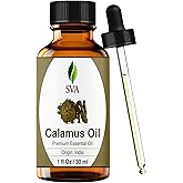 SVA Calamus Essential Oil – 1 Fl Oz – 100% Natural Calamus Oil - for Diffuser, Hair Care, Face, Skin Care, Aromatherapy, Scalp and Body Massage, Soap and Candle Making – with Dropper