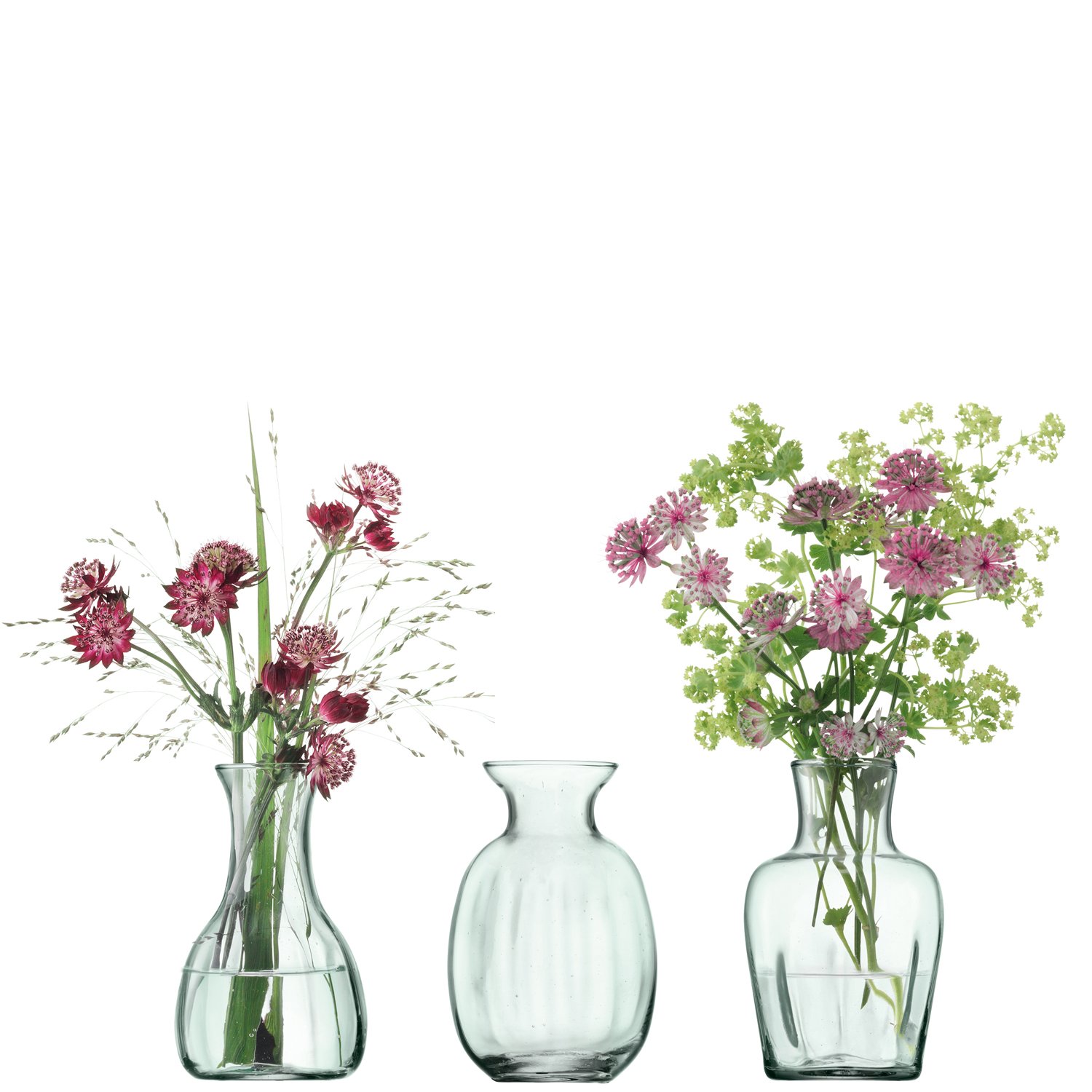 LSA International Mia Mini Vase Trio H 11 cm Recycled/Part Optic | Set of 3 | Recycled Glassware | MZ31, Clear Decorated
