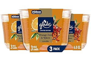 Glade 3-Wick Scented Candle Jar, Orange Zest & Clove, Air Freshener Infused with Essential Oils, 6.8 Oz, 3 Count