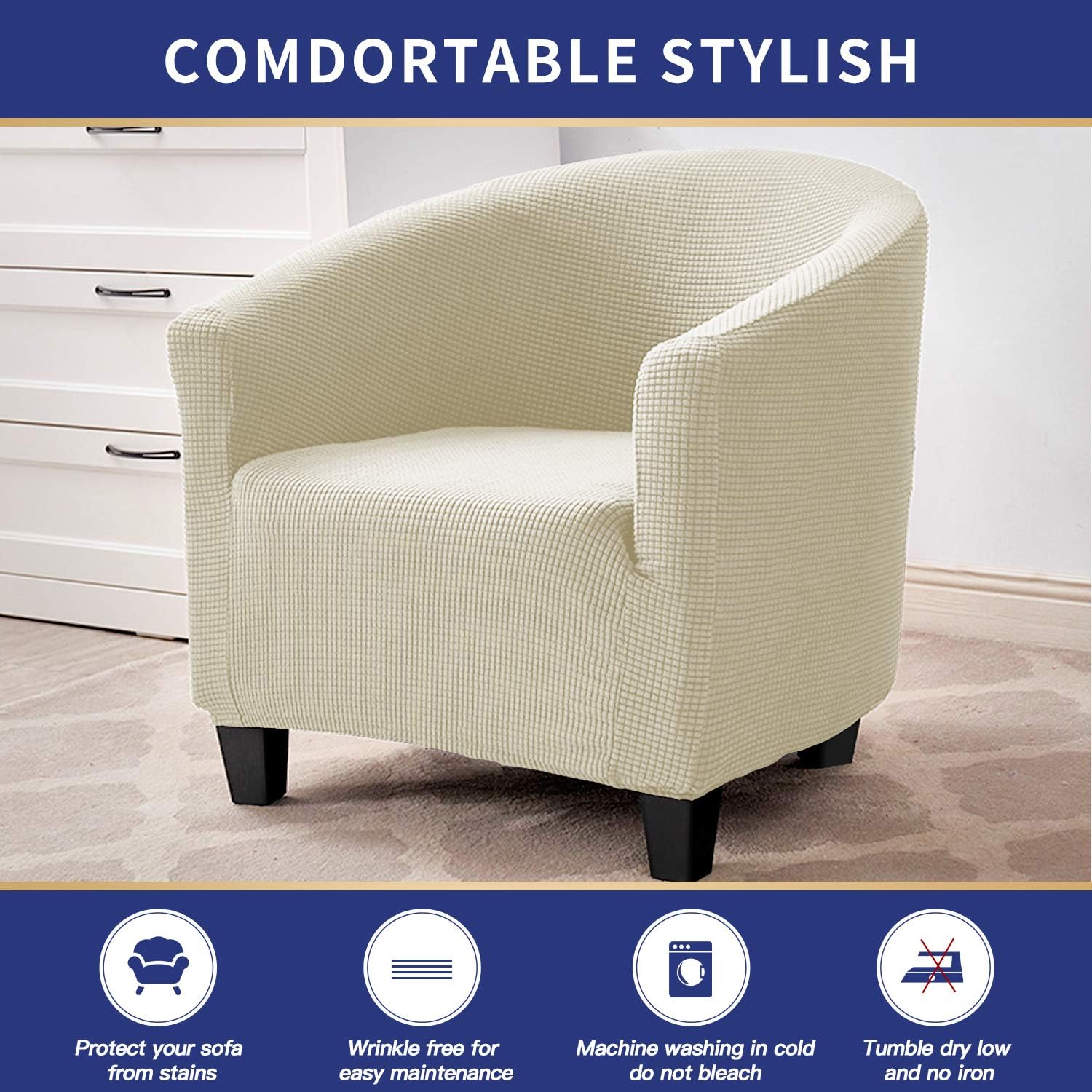 ZC MALL Club Chair Slipcovers,Stretch Armchair Covers,Sofa Cover Furniture Protector for Living Room Arm Chair Cover Jacquard Spandex Couch Covers(Club Chair,Ivory): Furniture & Decor