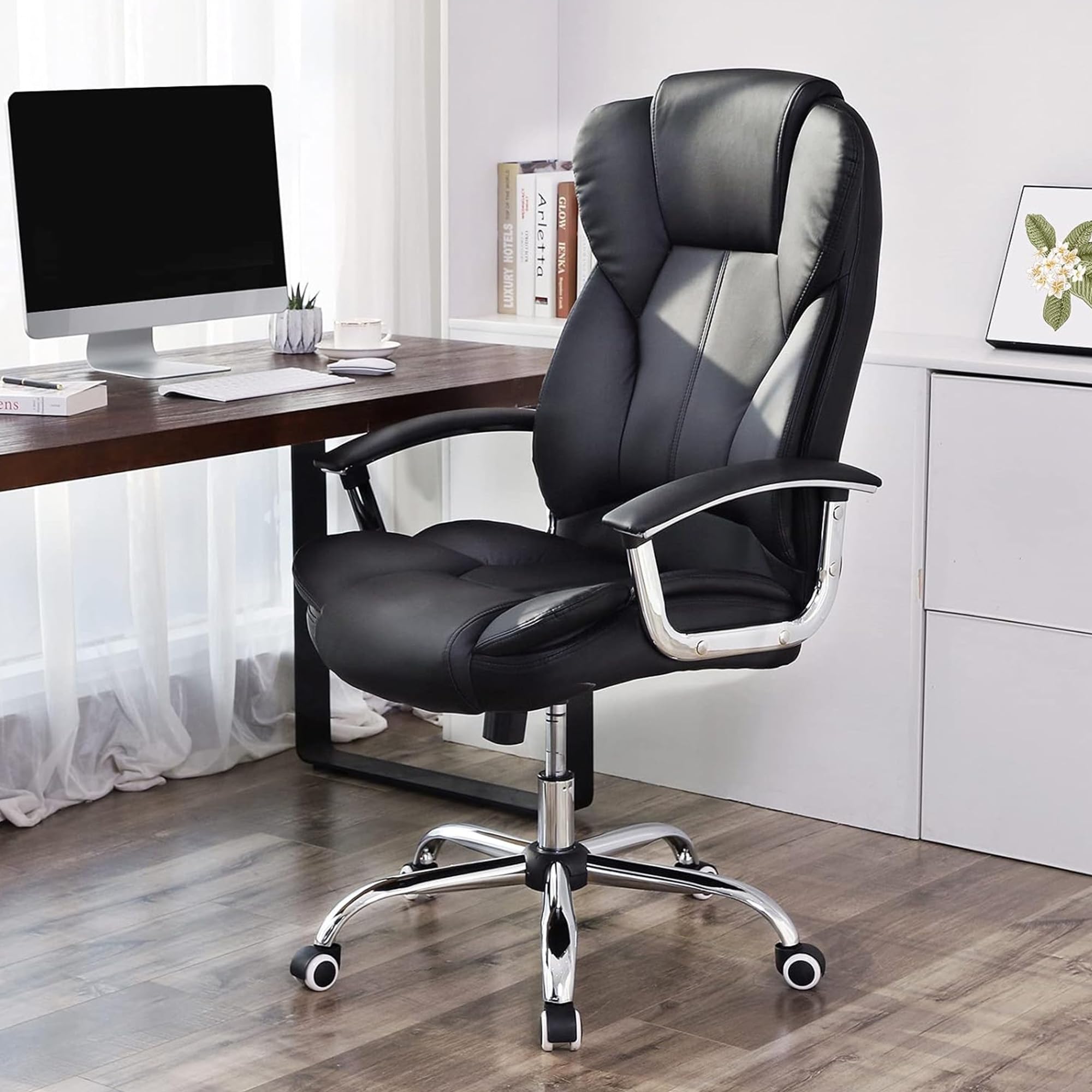 SONGMICS Office Chair, Desk Chair, Gaming Chair with Armrests, Swivel Computer Chair, Executive Office Chair, Adjustable Height, Tilt Function, Home Office, Study, Ink Black OBG57BUKV1