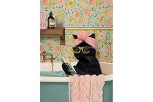 Kaixine Black Cat Stamped Cross Stitch Kits, Cat Sitting in The Bathtub Reading Cross Stitch Ornament Kits for Adults Beginners, Counted Embroidery Needlepoint Kits Home Decor 12x16 Inch