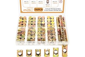 zDwfDc 76PCS Colored Metric M6 Barrel Nut M6 x 10mm/11mm/12mm/13mm/15mm/20mm Cross Dowel Slotted Nuts Kit DD027-c