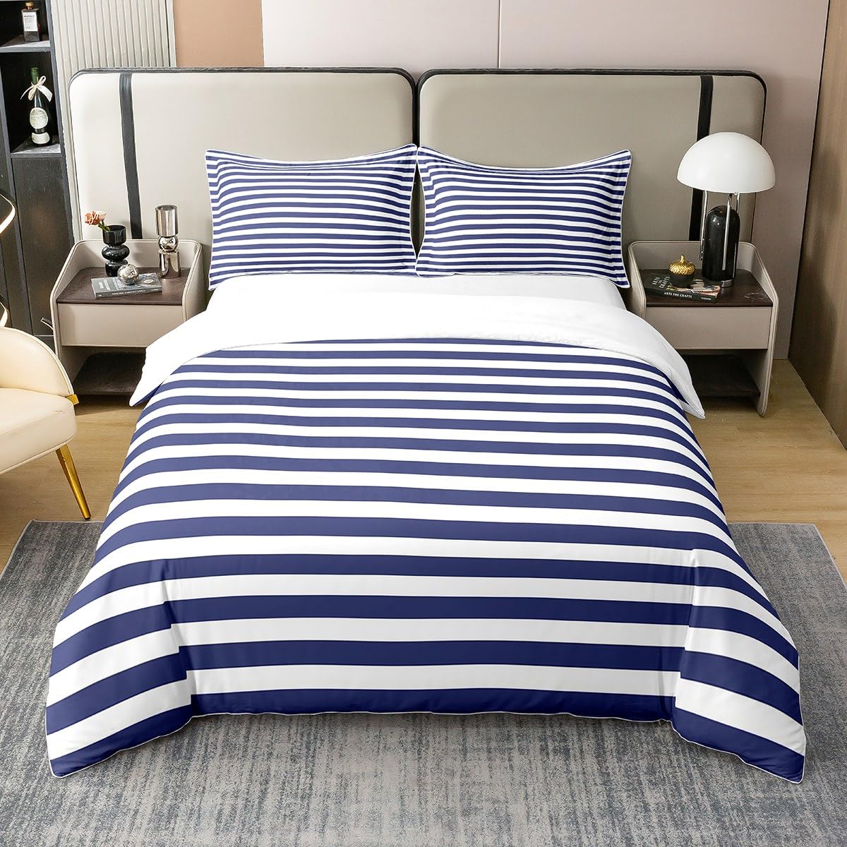 100 Percent Cotton Navy Blue Stripe Duvet Cover Double White Geometric Ticsuper King Stripes Comforter Cover Farmhouse Horizontal Stripes Gothic Quilt Cover Modern Abstract Striped Bedding Set