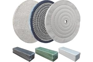 PR PURUI PURUI 6PC 8 Inch Stainless Steel Polishing Buffing Wheel Kit for Bench Grinder,kit with Each 1PC 5/8 Inch Arbor Hole Sisal/Denim/Cotton Wheel and Each 1PC 100g Bar Black/Green/White Polishing Compound