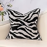 Yangest Black Square Pillow Cover Cut Velvet Zebra Print Cushion Cover Luxury Modern Pillowcover for Couch Living Room Bedroom, 20x20 Inch