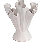 Bloomingville Stoneware Ruffled Vase with Reactive Glaze, Matte Cream