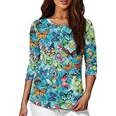 TOADDITDO Women's 3/4 Sleeve Tops Dressy Casual Henley Neck Loose Trendy Button Down Blouses T Shirts