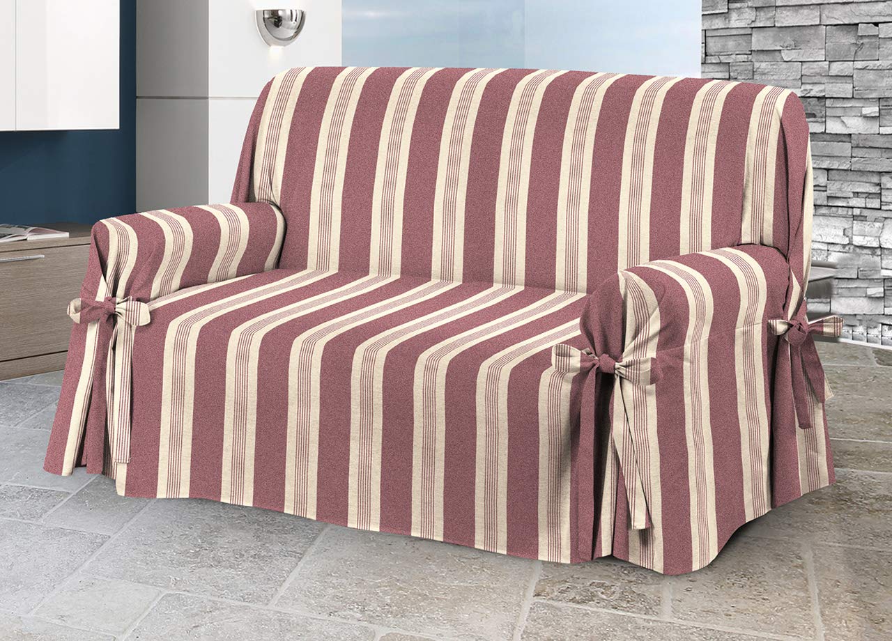 Copridivano 3 Posti Blu Riviera Con Laccetti – Fodera Proteggi Divano In Cotone, Antimacchia E Antipelo, Made In Italy