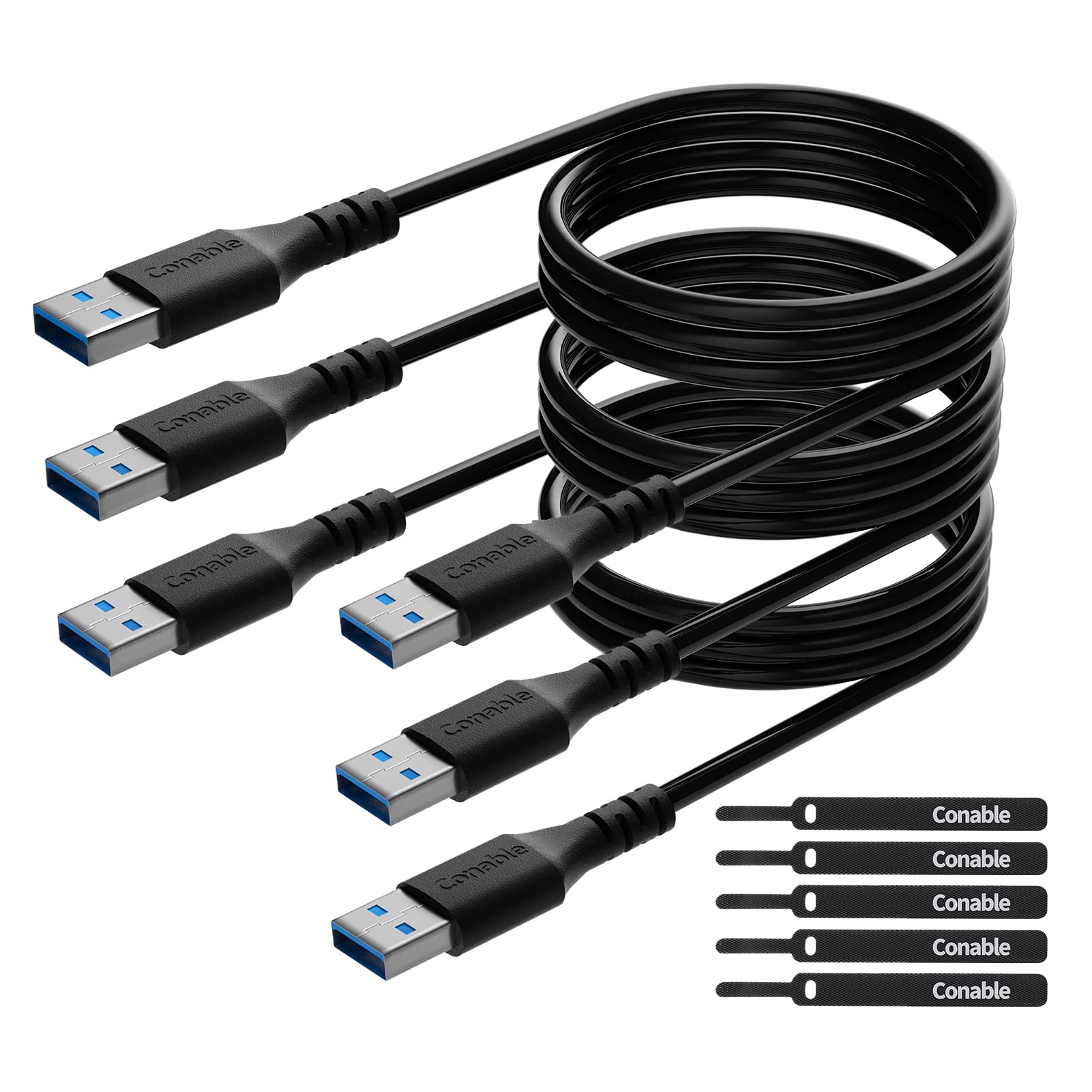 Photo 1 of USB to USB Cable 6 Feet (3 Pack), USB 3.0 Male to Male Cord, Type A 5Gbps Data Transfer Cable for Hard Drive, Laptop, DVD Player, USB 3.0 Hub, Monitor, Camera, Set Up Box with 5 pcs Cable Ties- 6 ft
